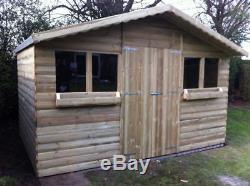 1FT OVERHANG 10FT X 6FT SUMMER HOUSE WOODEN GARDEN SHED WITH 