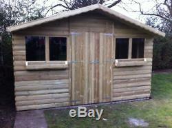 1FT OVERHANG 8FT X 6FT SUMMER HOUSE GARDEN WOODEN SHED WITH 
