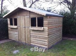 10FT X 6FT GARDEN SHED SUMMER HOUSE WITH +1FT OVERHANG 22mm TANALISED LOGLAP