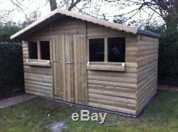 10FT X 8FT GARDEN SHED SUMMER HOUSE WITH +1FT OVERHANG 22mm TANALISED LOGLAP