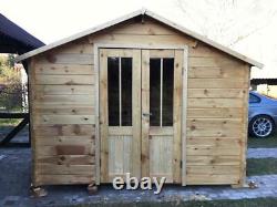 10 x 6.5 ft Wooden Garden Shed Office Log cabin Apex Roof Felt Floor 30mm