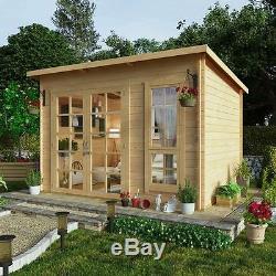 10 x 8 Summerhouse Pent Garden Builing Wood Cabin Patio Shed Interlocking Boards
