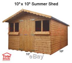 10ft X 10ft Garden Wooden Shed Summer House With +1ft Overhang