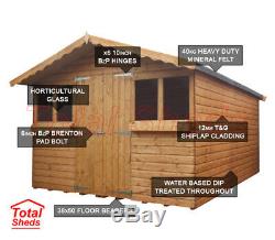 10ft X 10ft Garden Wooden Shed Summer House With +1ft Overhang