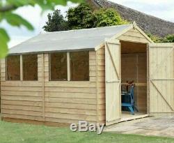 10x10 GARDEN TIMBER SHED WOOD PRESSURE TREATED DOUBLE DOORS STORE 10FT WINDOWS