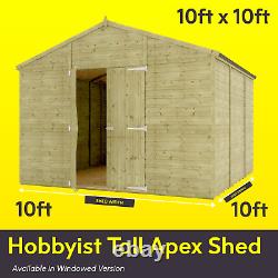 10x10 Pressure Treated Apex T&G Wooden Windowless Hobbyist Garden Shed