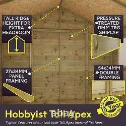 10x10 Pressure Treated Apex T&G Wooden Windowless Hobbyist Garden Shed