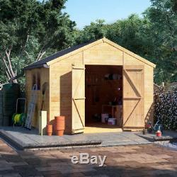 10x10 ft T&G Wooden Garden Shed Double Door Windows Tool Store Apex Workshop