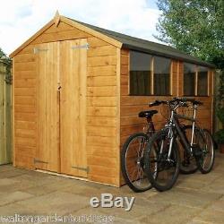 10x6 Shiplap Wooden Garden Shed -Double Door, Apex, Roof Felt & Floor, Windows