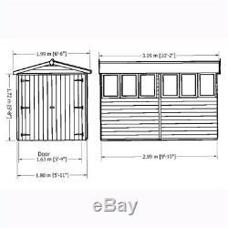 10x6 Wooden Garden Overlap Shed with Double Doors and Six Windows 10ft x 6ft