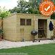 10x7 Pressure Treated Wooden Garden Storage Shed Pent Roof Double Door Waltons