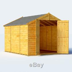 10x8 Overlap Garden Wooden Shed Windowless Double Door Apex Roof & Felt 10FT 8FT