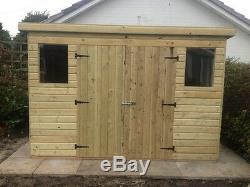 10x8 PENT GARDEN SHED HEAVY DUTY Double Doors fully Tanalised (SECONDS)