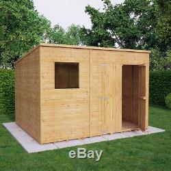 10x8 Pent Wooden Garden Shed Tongue &Groove Shiplap Cladding Offset Double Doors