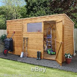 10x8 Shiplap Wooden Garden Shed Single Door, Pent Roof Felt & Floor, Windows