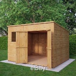 10x8 Wooden Garden Shed Pent Roof Tongue And Groove Shiplap Double Doors Offset