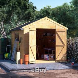 10x8 ft T&G Wooden Shed Double Door Windows Garden Tool Storage Apex Workshop