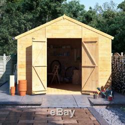 10x8 ft T&G Wooden Shed Double Door Windows Garden Tool Storage Apex Workshop