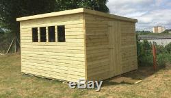 10x8ft Wooden Ultimate Tantalised Pent Shed Garden Roof 2.6ft Wide Single Door