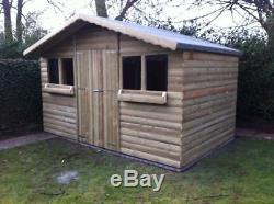 12FT X 10FT GARDEN SHED SUMMER HOUSE WITH +1FT OVERHANG 22mm TANALISED LOGLAP