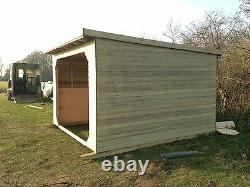 12X12' WOODEN GARDEN SHED ULTIMATE HORSE SHELTER 19MM With 2' OVERHANG ROOF CANOPY