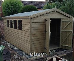 12'x10' TANALISED 13MM T&G SHIPLAP SHED APEX ROOF/DOUBLE DOORS/FREE DEL 20 MILE