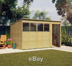 12 x 6 Pressure Treated Pent Windowed Wooden Garden Shed Tongue & Groove Style