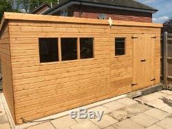 12 x 8 FT LARGE PENT TONGUE & GROOVE HEAVY DUTY WOODEN GARDEN SHED WORKSHOP