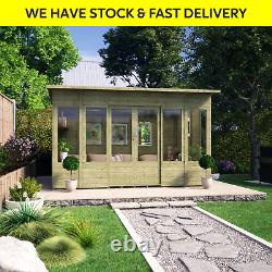 12 x 8 Pressure Treated Verano Wooden Garden Summerhouse with T&G Sunroom Shed