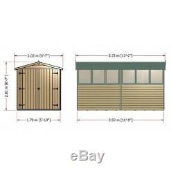 12ft x 6ft Overlap Wooden Garden Shed with Double Doors and Six Windows 12x6
