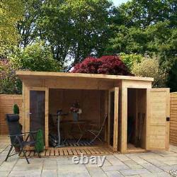 12ft x 8ft GARDEN SUMMERHOUSE TONGUE & GROOVE CLAD SIDE STORE SHED NEW Un Used