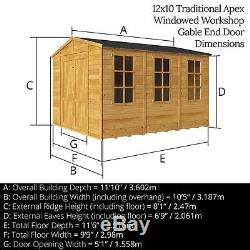 12x10 Garden Shed Premium Heavy Duty T&G Shiplap Workshop Apex Roof Double Doors