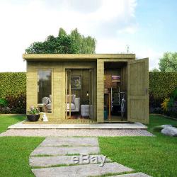 12x10 Pent Lounge Summerhouse Garden Room Pressure Treated with Store Room Shed