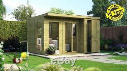 12x10 Pent Summerhouse With Built In Storage Shed Garden Office Workshop Treated