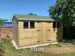 12x10 Shed Apex Roof 10 Extra Height 19mm Log Tan 3x2 Cls Frame 19mm T/g Floor
