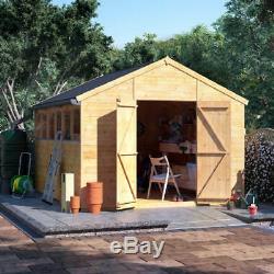 12x10 ft T&G Wooden Garden Shed Double Door Windows Tool Store Apex Workshop