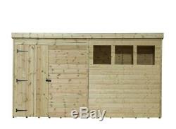 12x5 Garden Shed Shiplap Pent Roof Tanalised Windows Pressure Treated Door Left