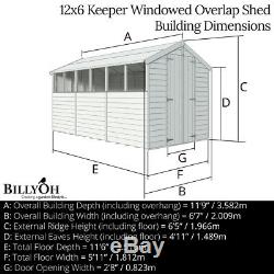 12x6 Overlap Windowed Wooden Shed Garden Storage Double Door Apex Roof 12FT 6FT