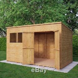 12x6 Pent Wooden Garden Shed T&G Shiplap Cladding Offset Double Doors