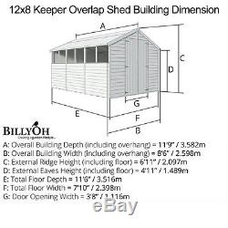 12x8 Overlap Wooden Shed Windowed Double Door Apex Roof Felt Garden Shed 12x8ft