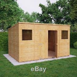 12x8 Pent Wooden Garden Shed Tongue&Groove Shiplap Cladding Central Double Doors