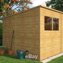12x8 Pent Wooden Garden Shed Tongue &Groove Shiplap Cladding Offset Double Doors