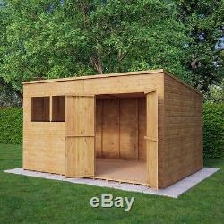 12x8 Pent Wooden Garden Shed Tongue &Groove Shiplap Cladding Offset Double Doors