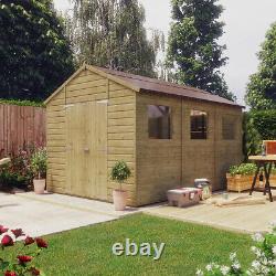12x8 Pressure Treated Hobbyist Apex Windowed Double Door Garden Shed Tall Shed