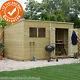 12x8 Pressure Treated Wooden Garden Storage Shed Pent Roof Double Door Waltons