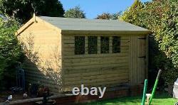 12x8 Shed Apex Roof 10 Extra Height 19mm Log Tan 3x2 Cls Frame 19mm T/g Floor