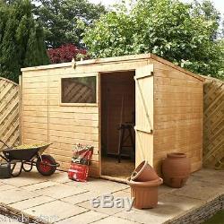 12x8 Shiplap Wooden Garden Shed Single Door, Pent Roof Felt & Floor, Windows