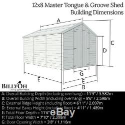 12x8 Tongue & Groove Garden Wooden Shed Windowless Double Door Apex Roof & Felt