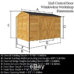 12x8 Wooden Garden Shed 2m Eaves Height. Windowless Apex T&G Workshop Shiplap