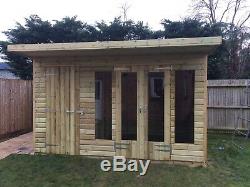 12x8' Wooden Garden Summerhouse Groove Roof/Shed 19mm Tanalised Combi 2' Canopy